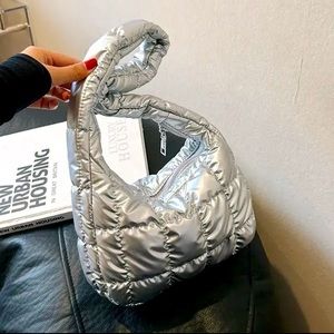 Metallic Silver Puffer Purse